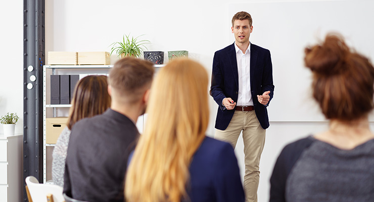 Young man giving a presentation