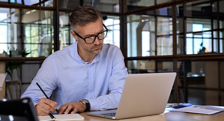 Businessman working on his computer