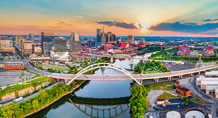 Aerial shot of Nashville, Tennessee